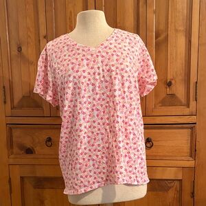 Pink Floral Short Sleeve Women's Top